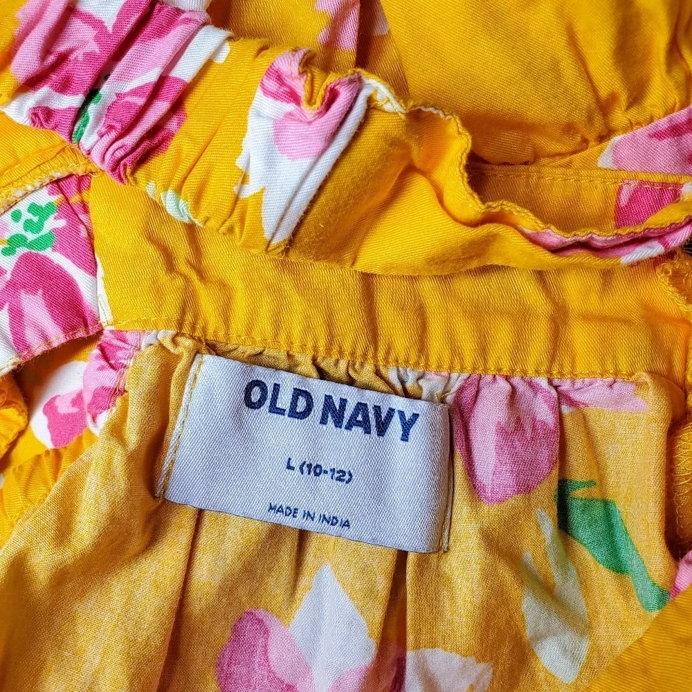 Old Navy Printed Sleeveless Ruffled-Hem Girls Dress Size Large 10/12 Yellow